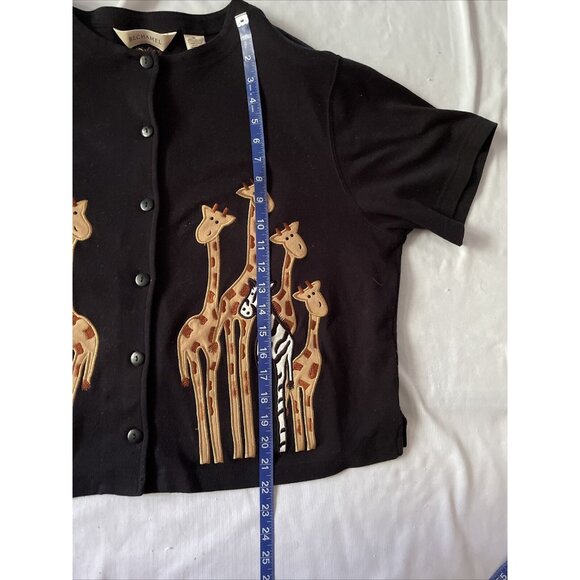 Bechamel Black Button-Up Cardigan With Giraffe & Zebra Embroidery - Picture 9 of 10